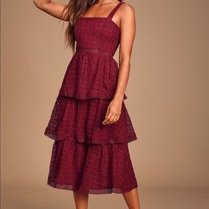Lulus Burgundy Ruffles MIDI Dress